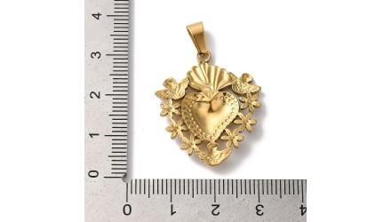 Pendentif coeur flaboyant et anges en acier inoxydable