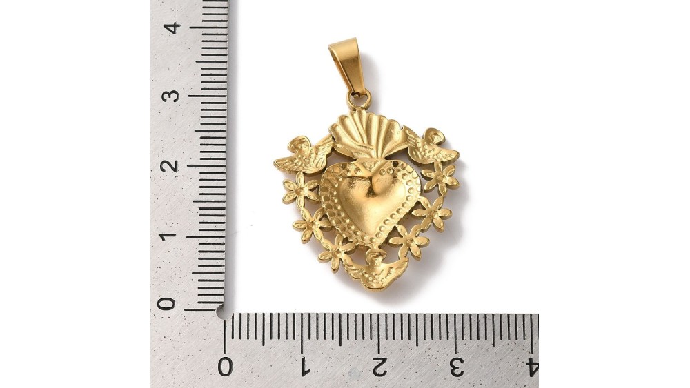 Pendentif coeur flaboyant et anges en acier inoxydable