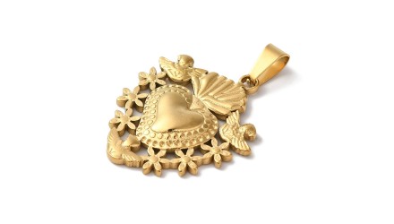 Pendentif coeur flaboyant et anges en acier inoxydable