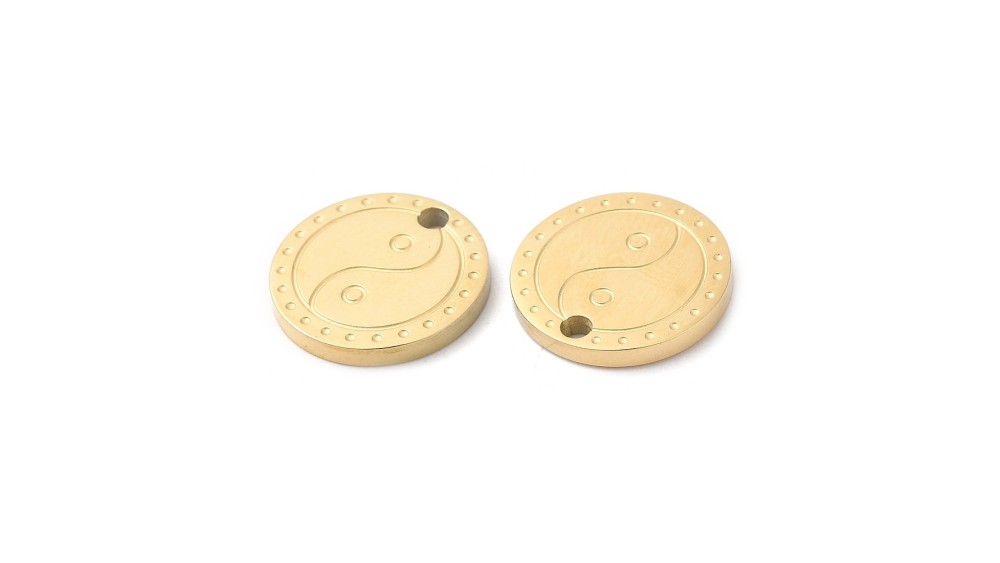 Pendentif yin yang acier plaqué or 18k petite médaille acier