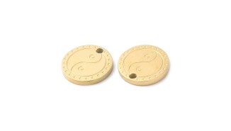 Pendentif yin yang acier plaqué or 18k petite médaille acier