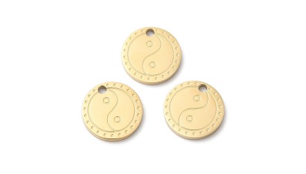 Pendentif yin yang acier plaqué or 18k petite médaille acier