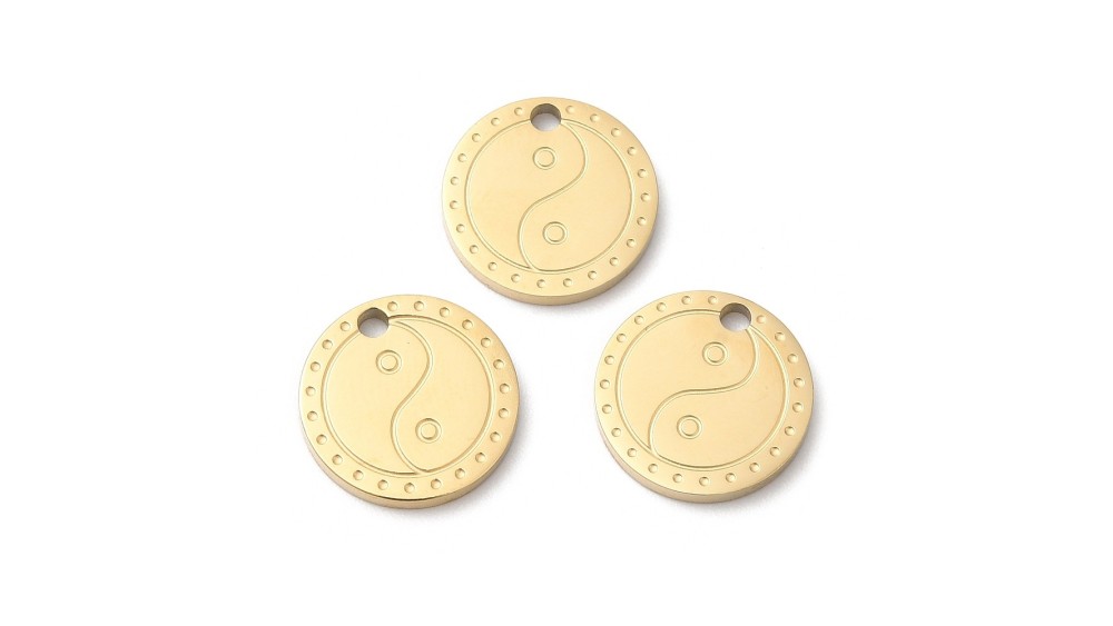 Pendentif yin yang acier plaqué or 18k petite médaille acier