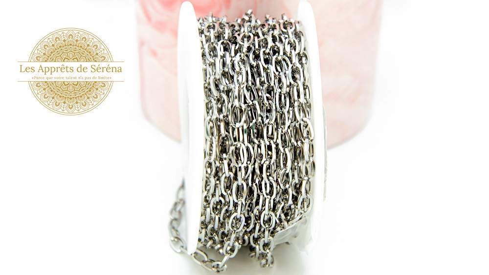Chaîne acier 304 maillon rectangle 7x4mm argent