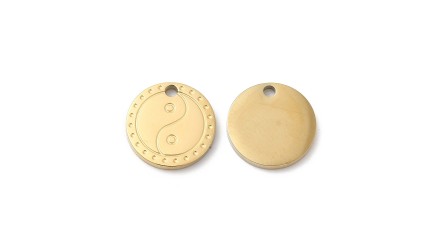 Pendentif yin yang acier plaqué or 18k petite médaille acier