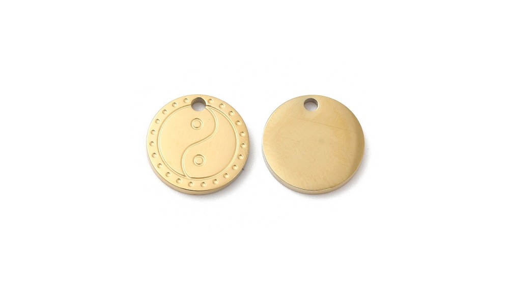 Pendentif yin yang acier plaqué or 18k petite médaille acier