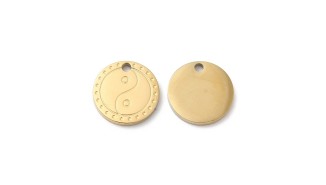 Pendentif yin yang acier plaqué or 18k petite médaille acier