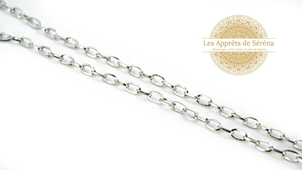 Chaîne acier 304 maillon rectangle 7x4mm argent