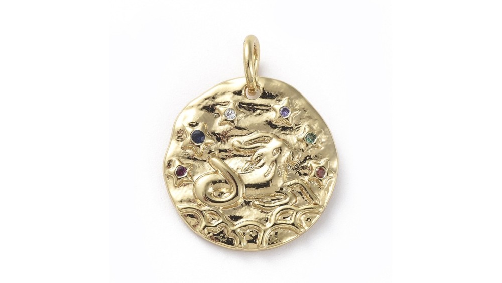 Pendentif signe zodiaque laiton couleur or avec strass zircon