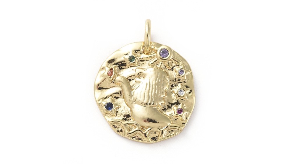 Pendentif signe zodiaque laiton couleur or avec strass zircon