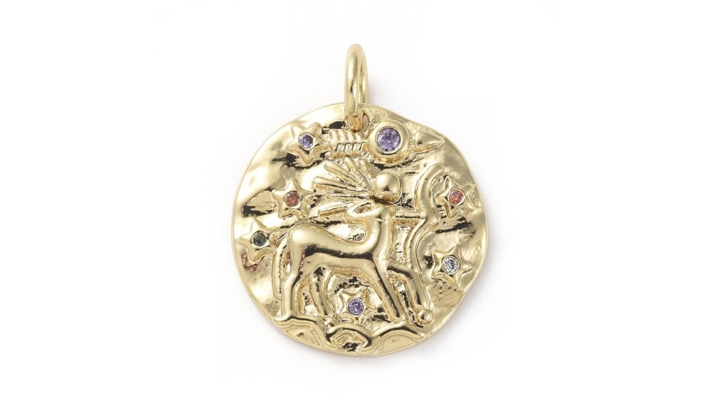 Pendentif signe zodiaque laiton couleur or avec strass zircon