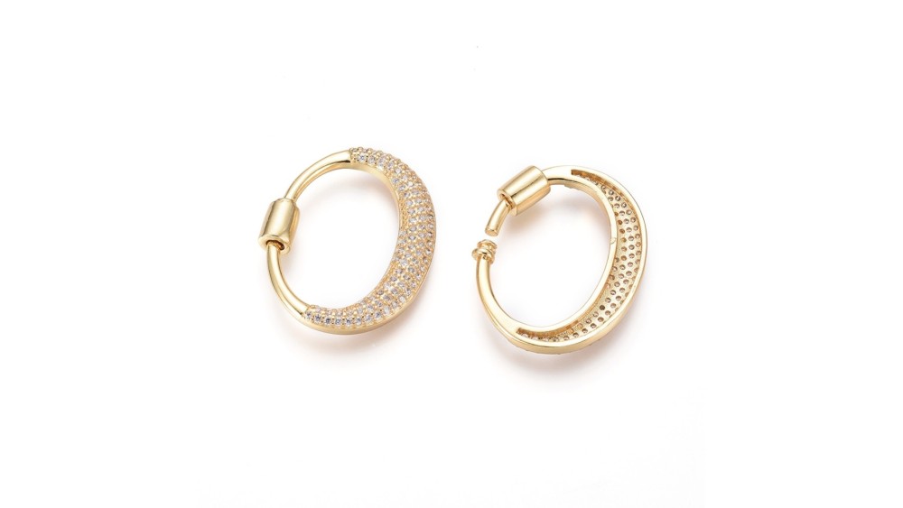 Fermoirs mousquetons ovale 33x28mm laiton doré et strass zirconium