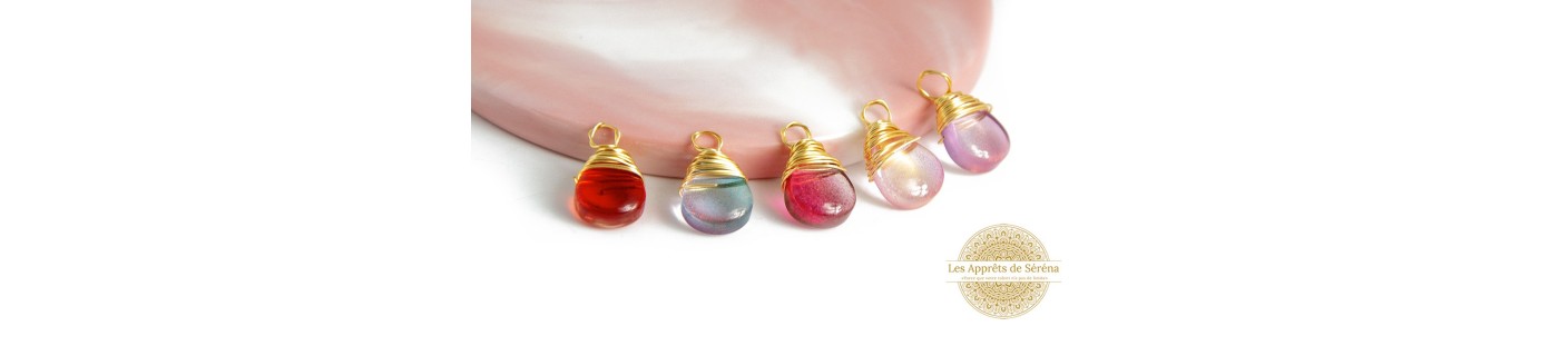 Pendentifs et Breloques en verre coloré ou irisé ppuor création DIY